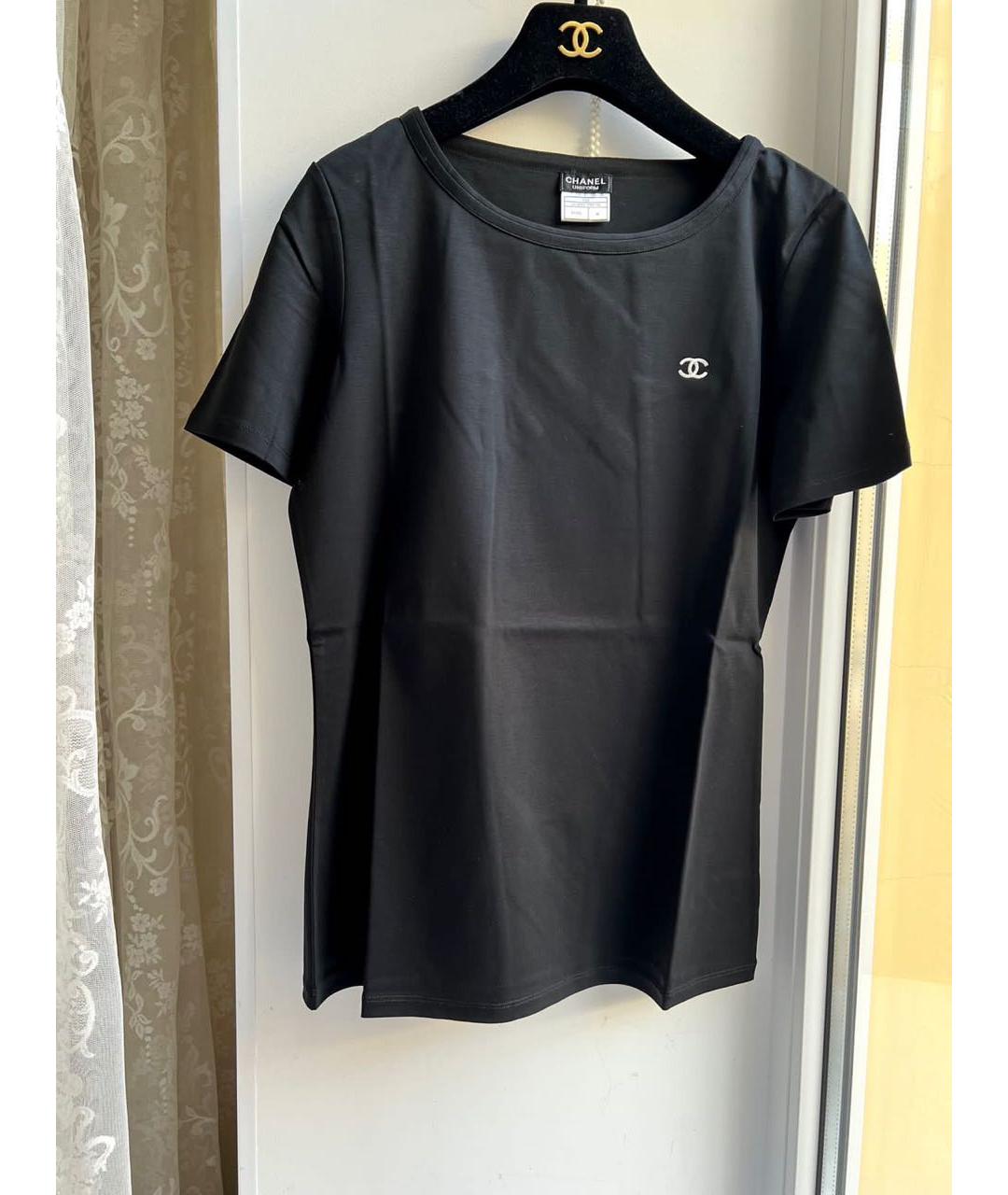 CHANEL PRE-OWNED Черная хлопко-эластановая футболка, фото 4