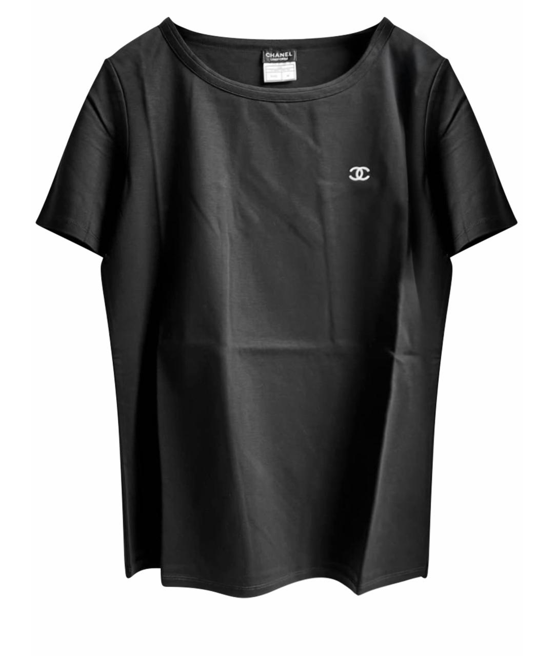 CHANEL PRE-OWNED Черная хлопко-эластановая футболка, фото 1