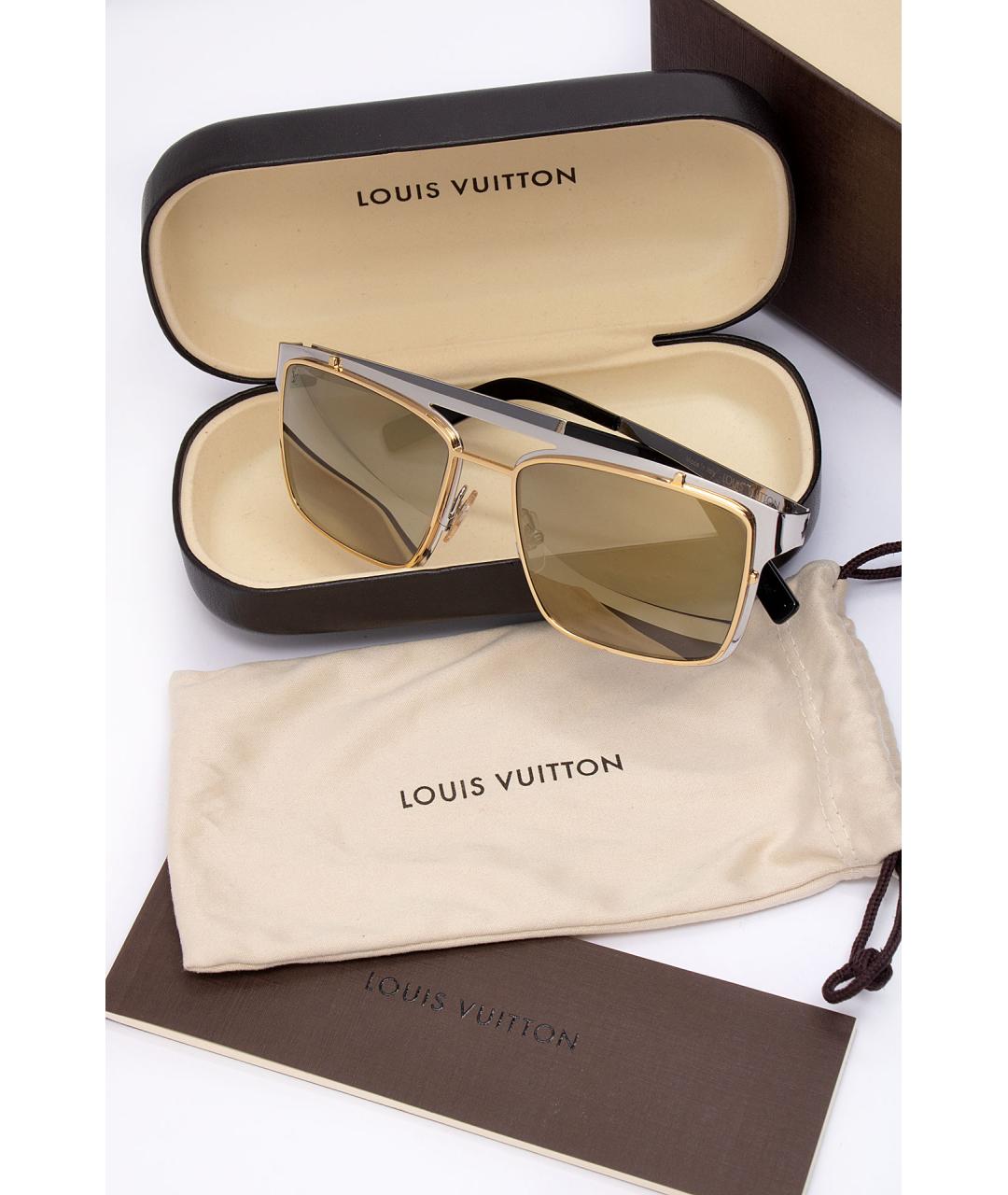 LOUIS VUITTON Золотые металлические солнцезащитные очки, фото 4