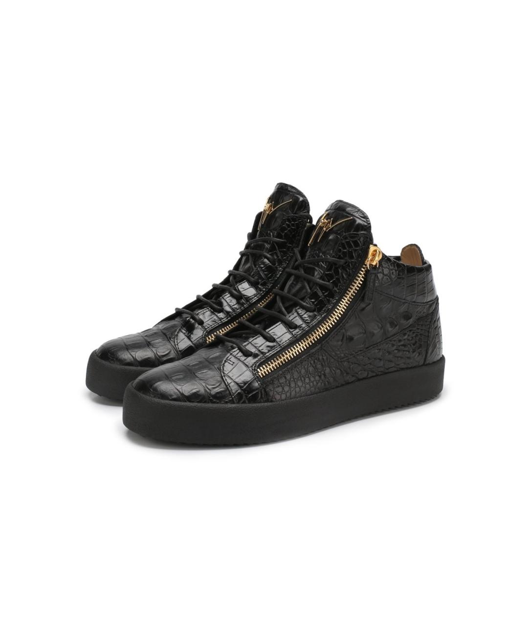 GIUSEPPE ZANOTTI DESIGN Черные кожаные высокие кроссовки / кеды, фото 2