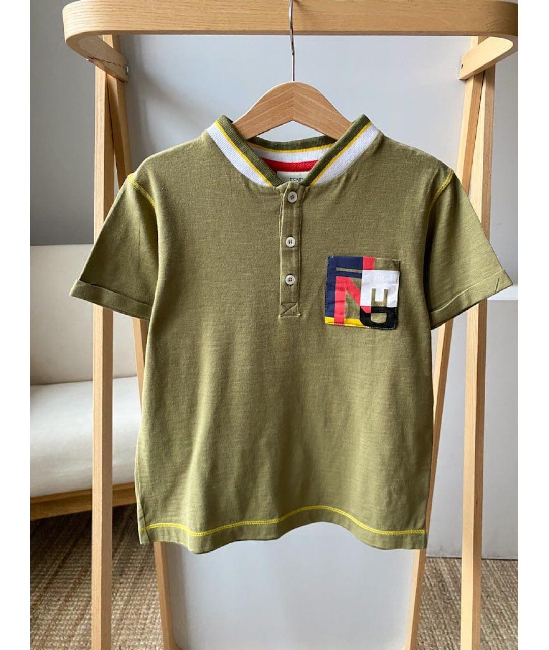 FENDI Хаки хлопковый детская футболка / топ, фото 5