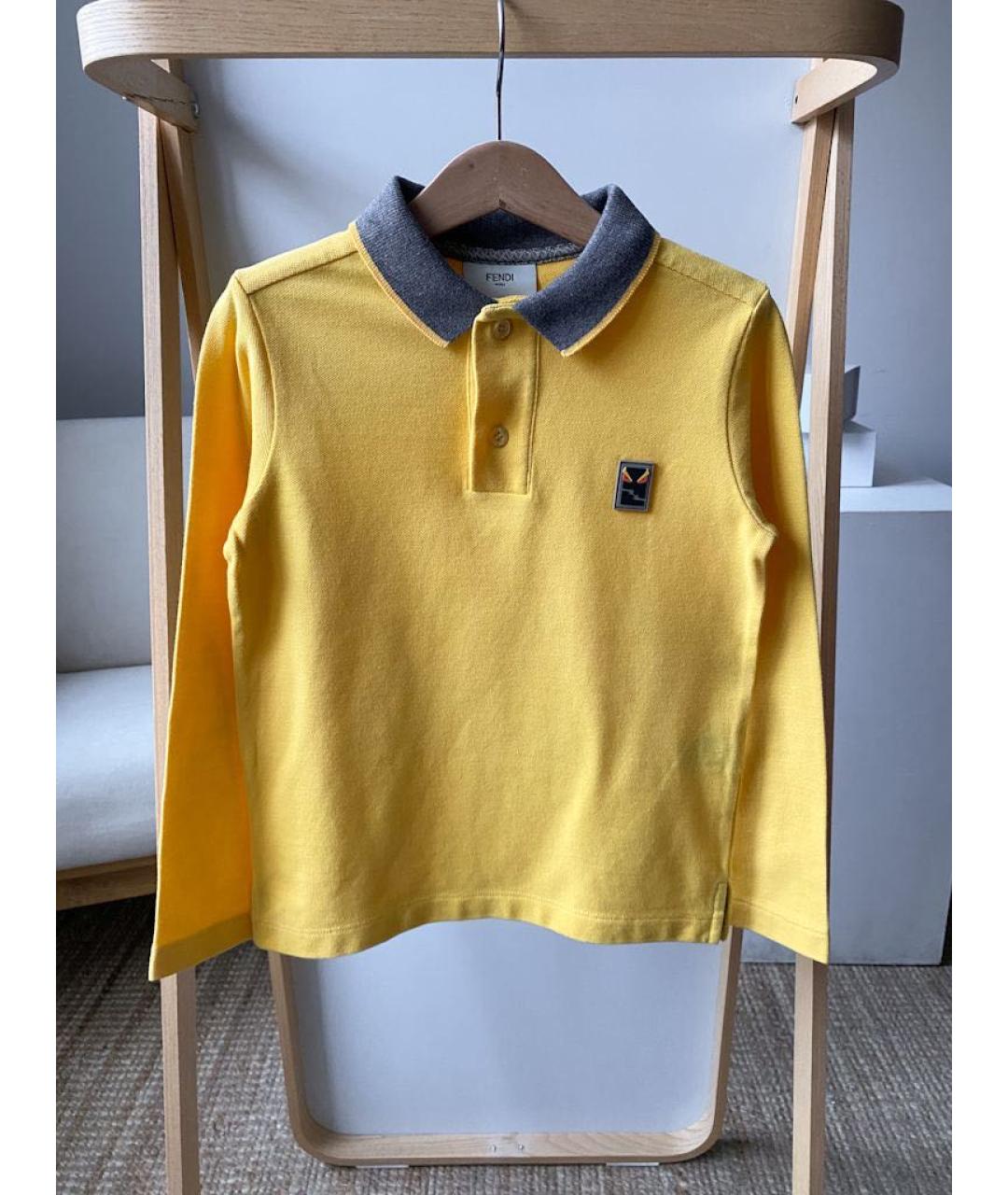 FENDI Желтая хлопковая детская футболка, фото 5