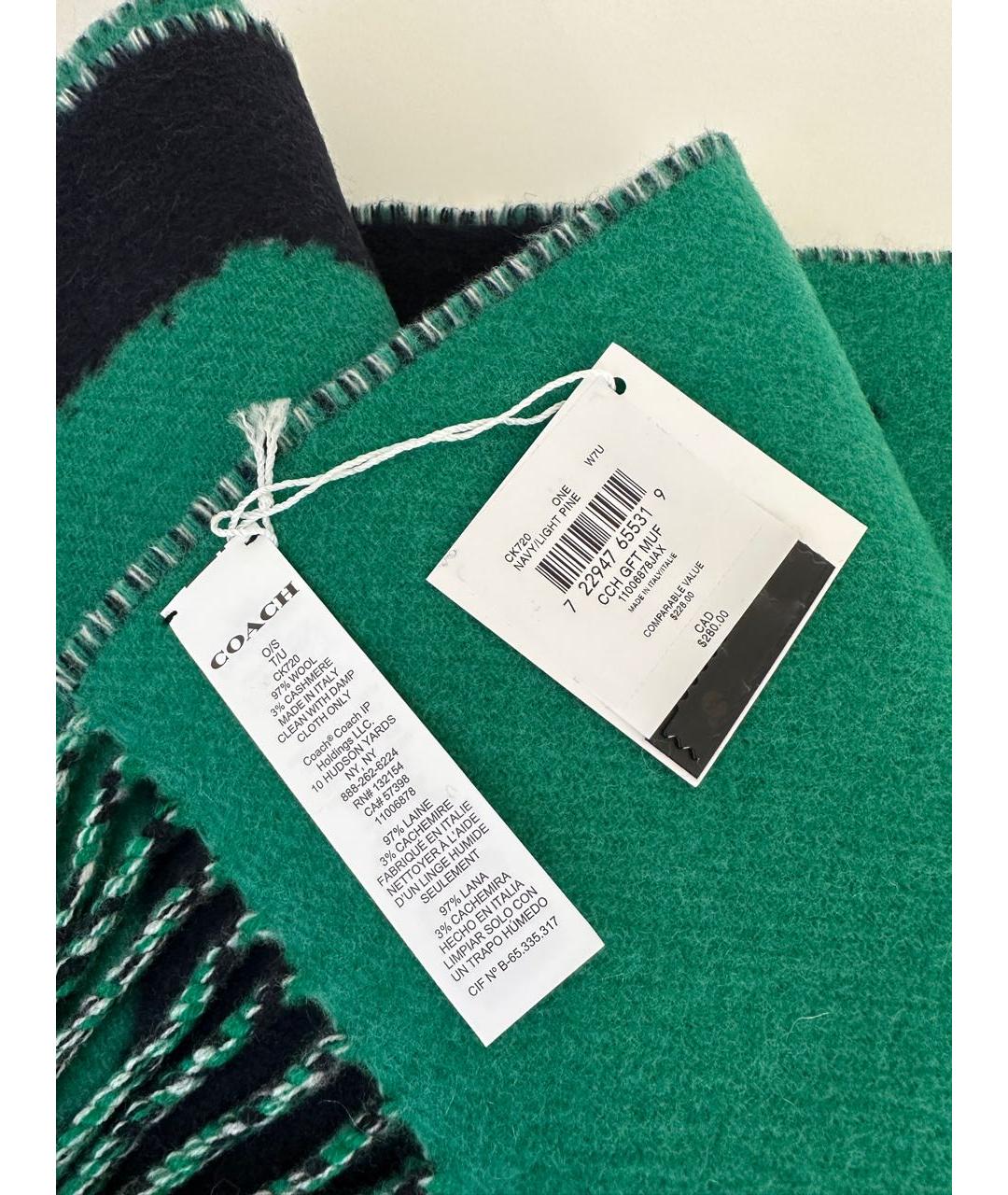 COACH Зеленый шерстяной шарф, фото 3