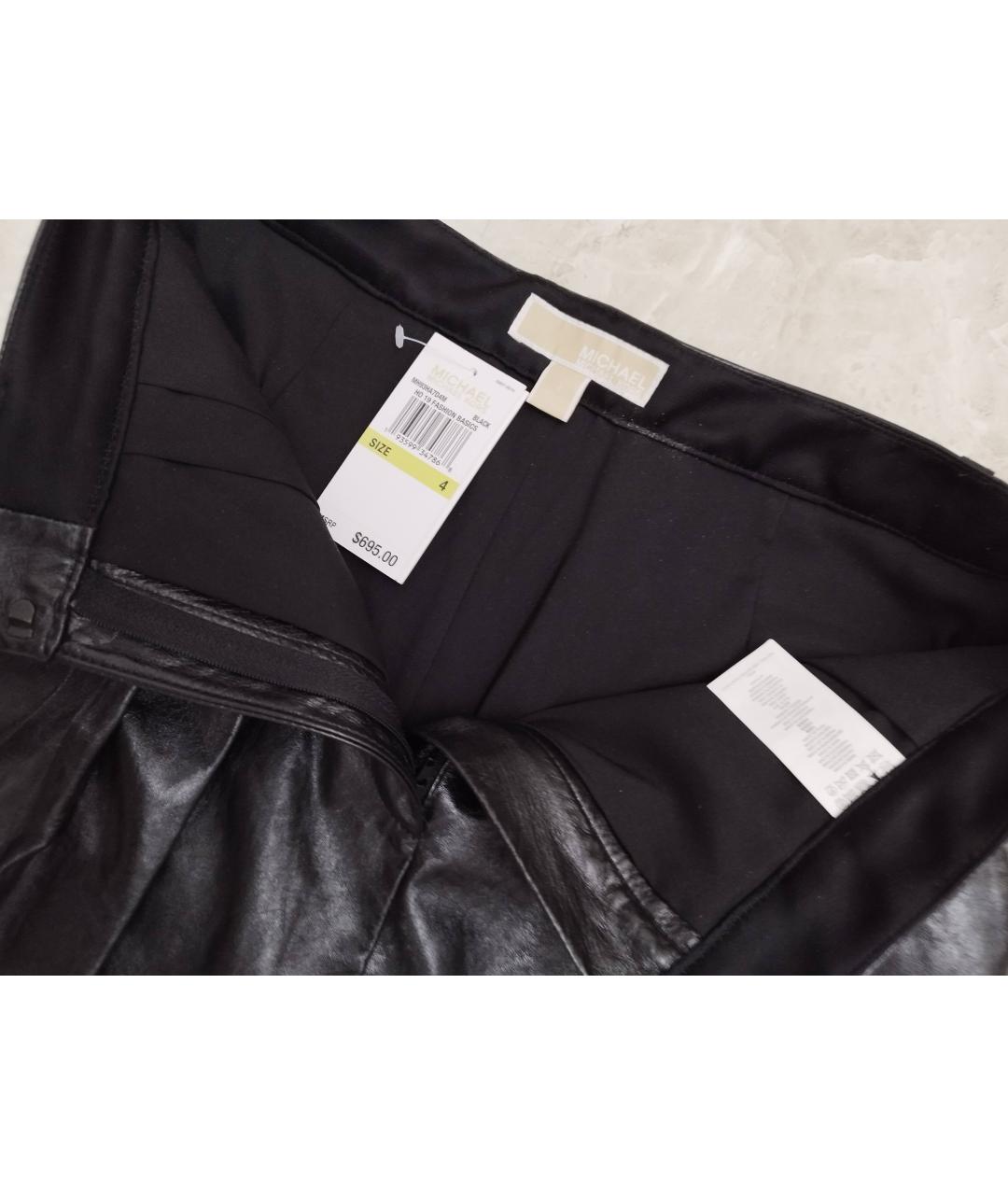 MICHAEL KORS Черные кожаные прямые брюки, фото 4