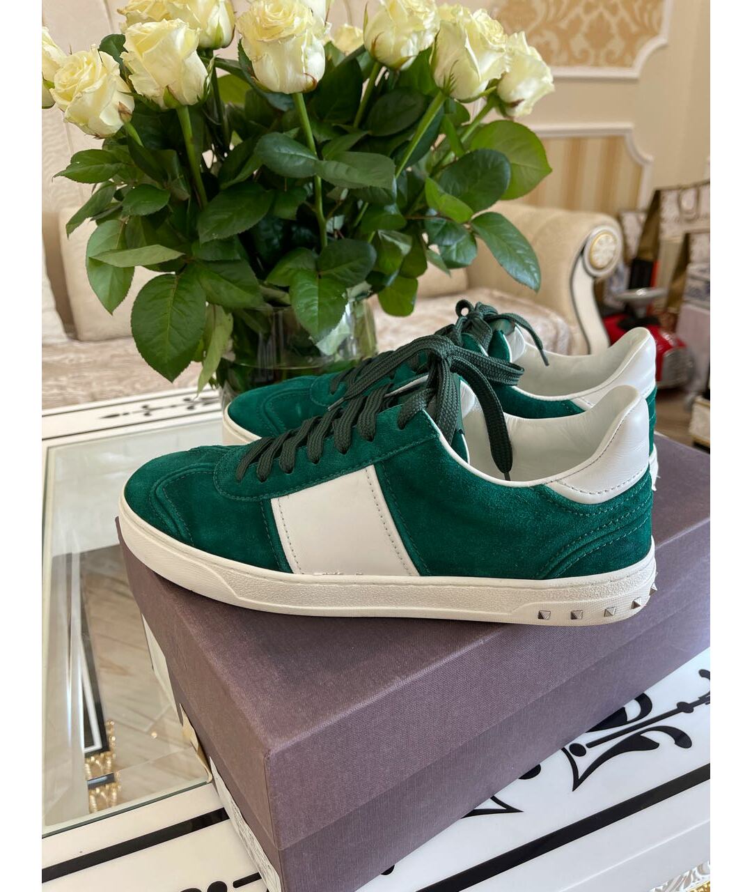 VALENTINO Зеленые замшевые низкие кроссовки / кеды, фото 5