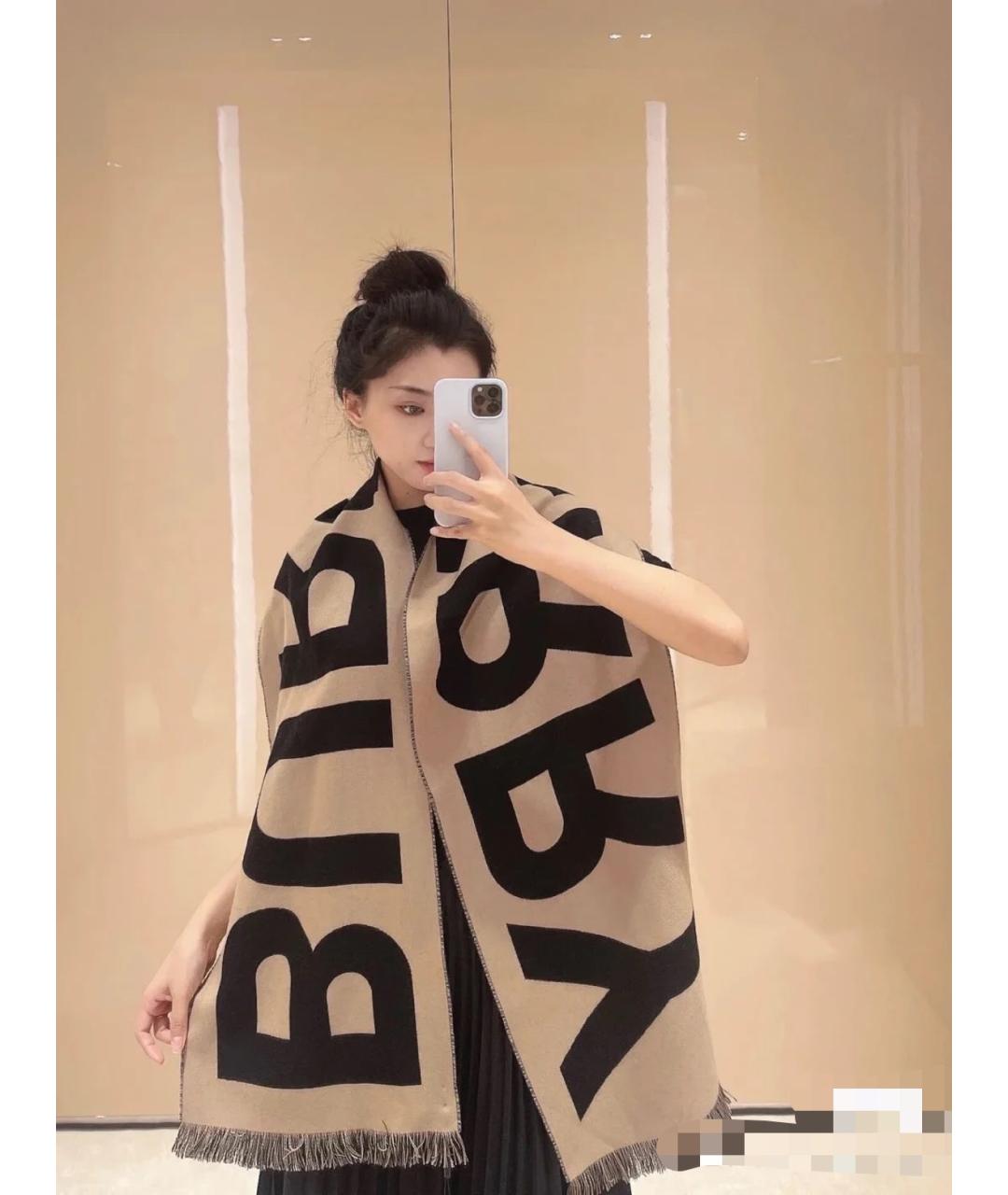 BURBERRY Черный кашемировый шарф, фото 4