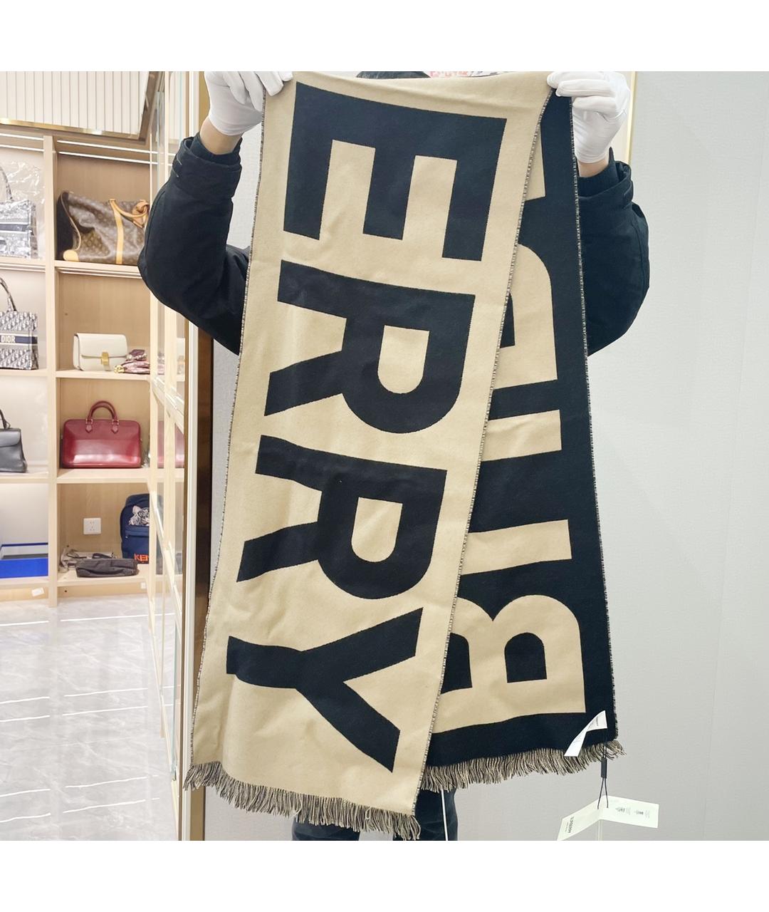 BURBERRY Черный кашемировый шарф, фото 2