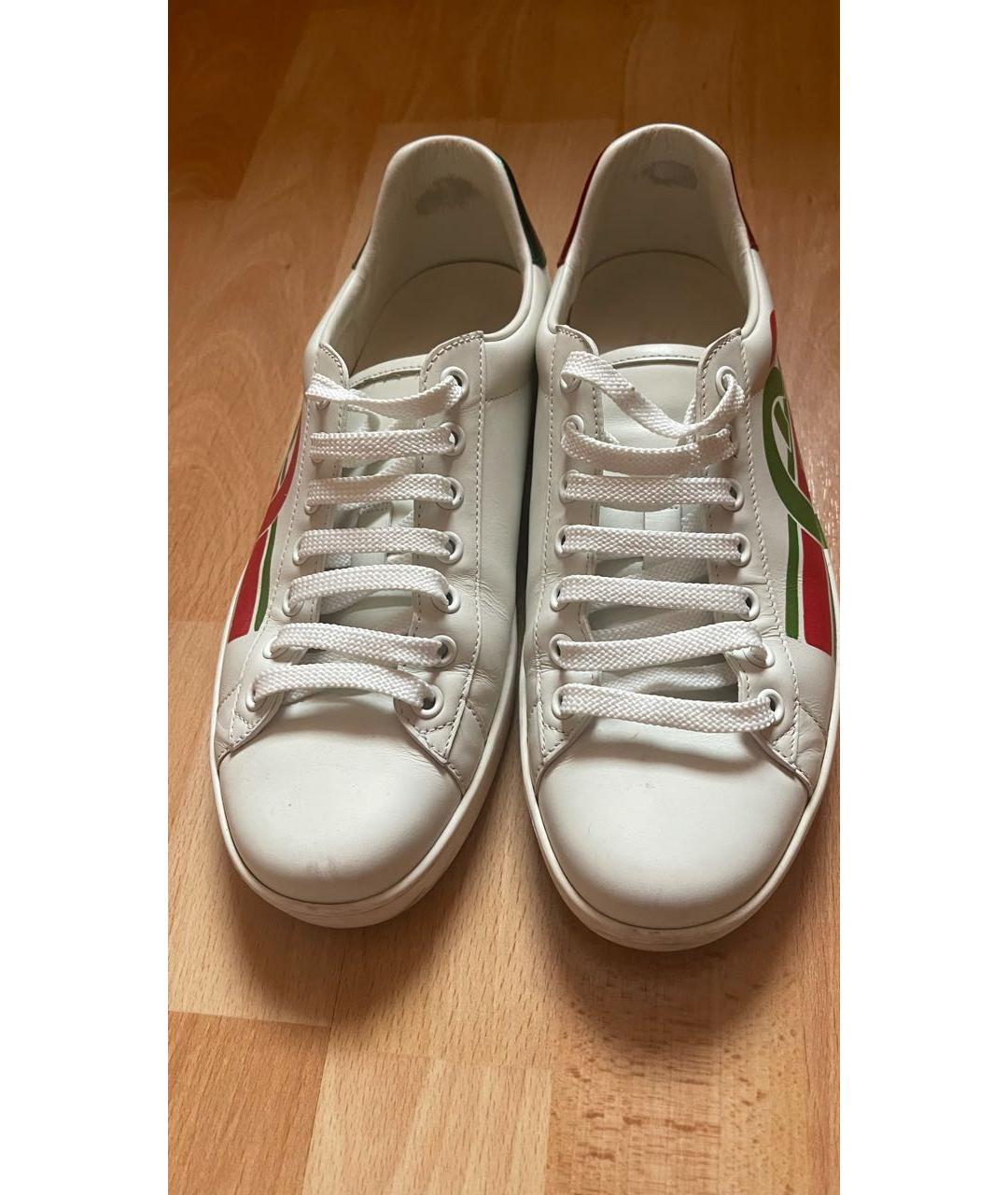 GUCCI Белые кожаные низкие кроссовки / кеды, фото 3