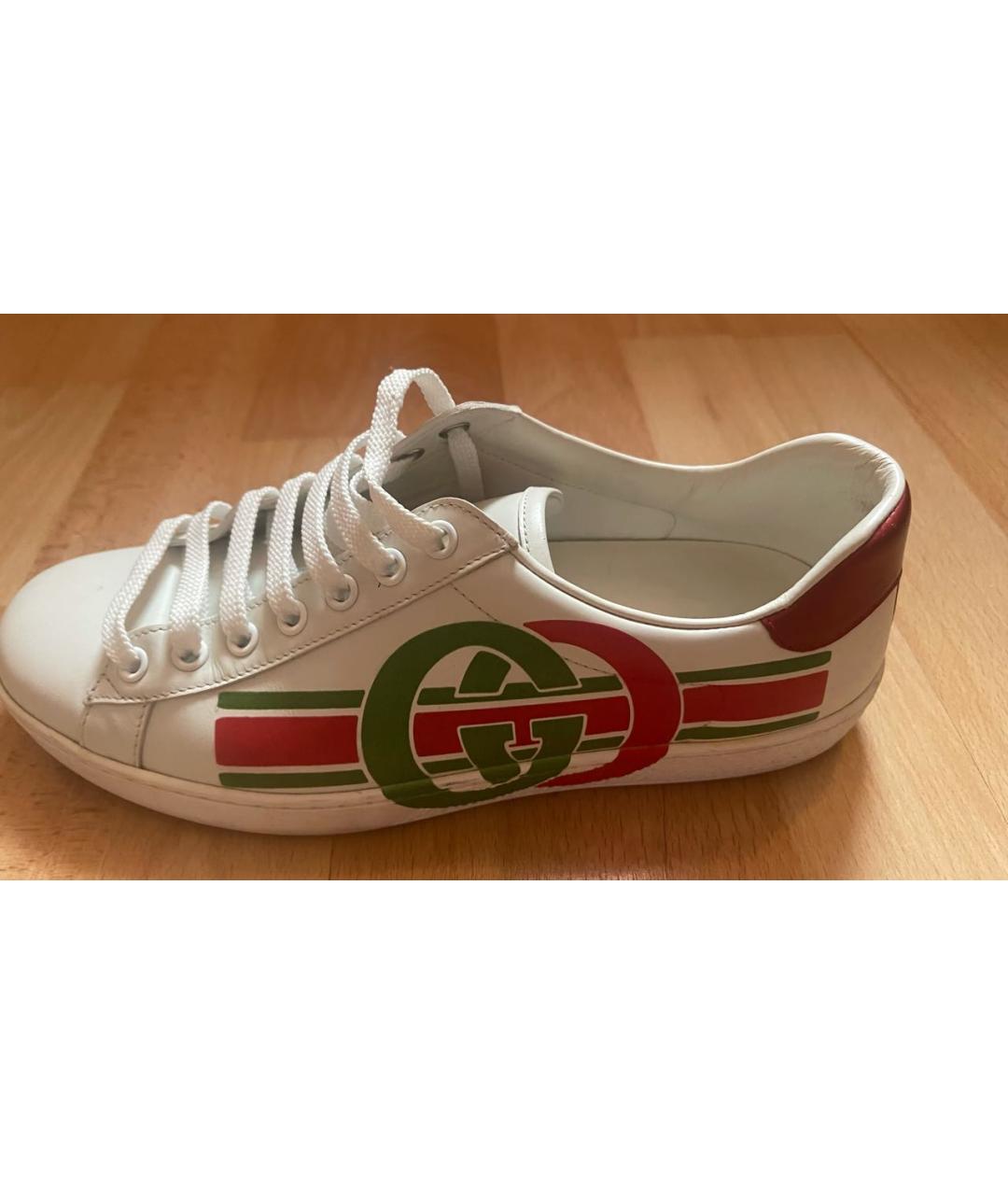 GUCCI Белые кожаные низкие кроссовки / кеды, фото 2
