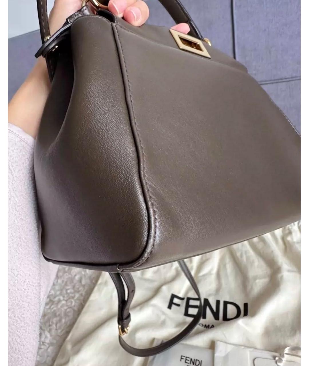 FENDI Коричневая кожаная сумка с короткими ручками, фото 5
