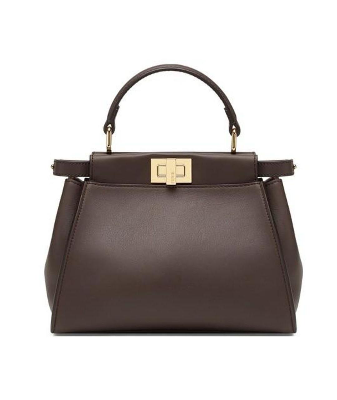 FENDI Коричневая кожаная сумка с короткими ручками, фото 1