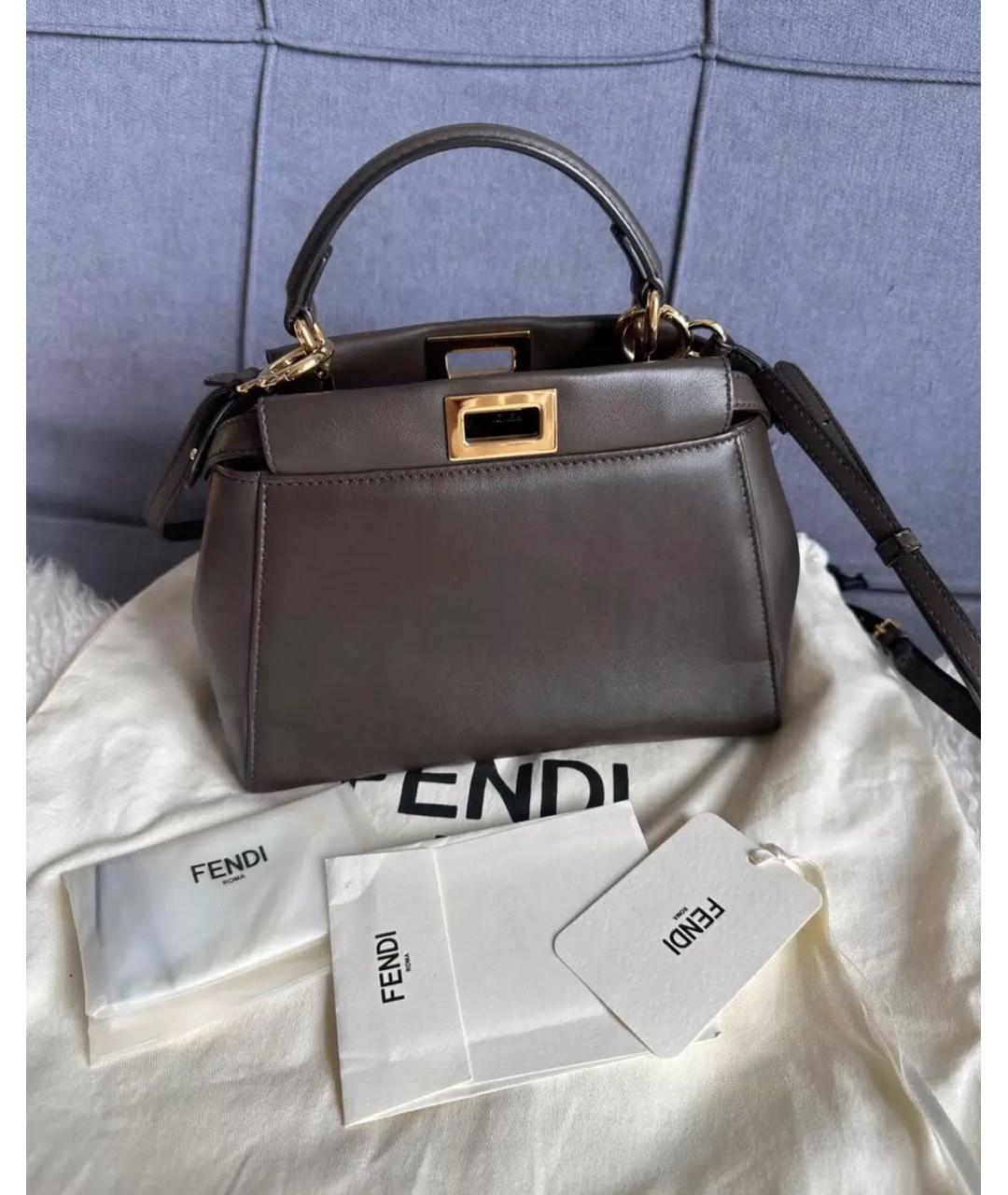 FENDI Коричневая кожаная сумка с короткими ручками, фото 2