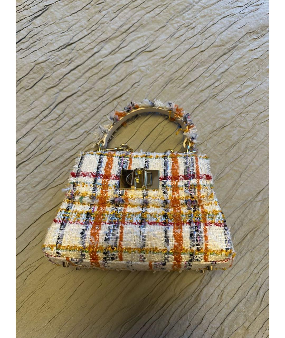 FURLA Бежевая твидовая сумка с короткими ручками, фото 7