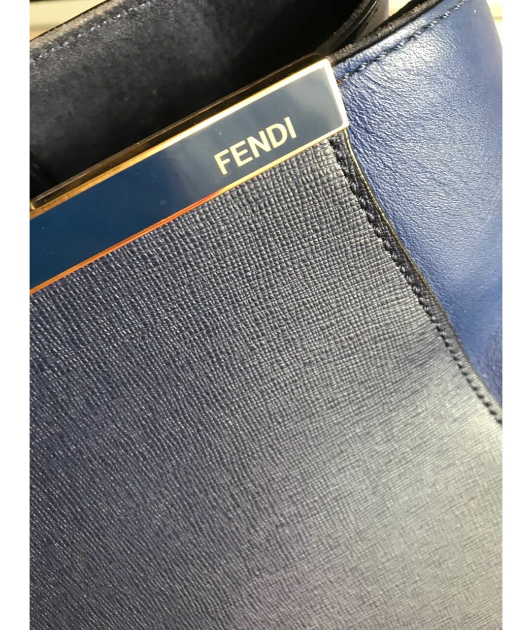 FENDI Темно-синяя кожаная сумка тоут, фото 5