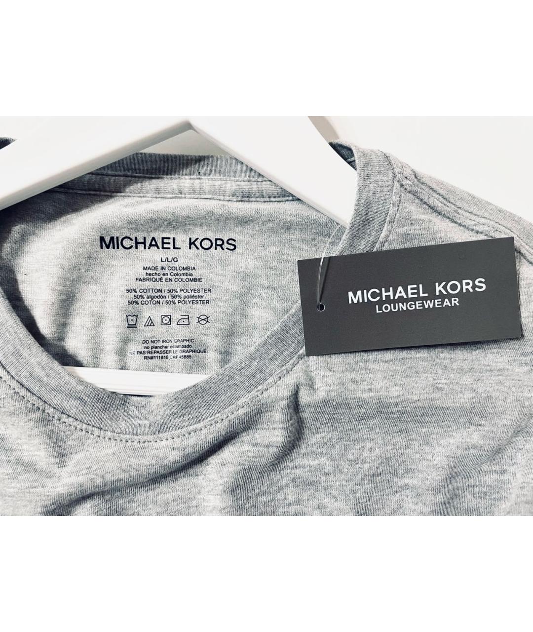 MICHAEL KORS Серая хлопко-полиэстеровая футболка, фото 5