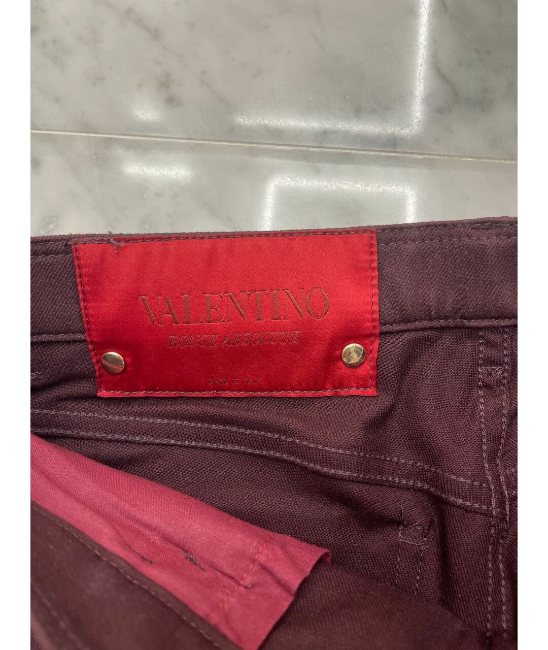 VALENTINO Бордовые хлопко-полиэстеровые прямые джинсы, фото 2