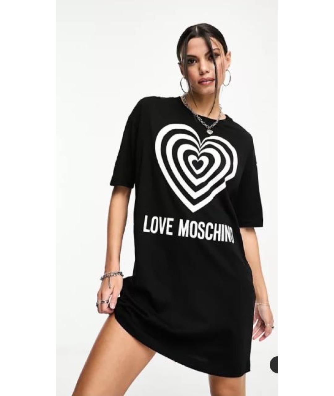 LOVE MOSCHINO Черное хлопковое повседневное платье, фото 7