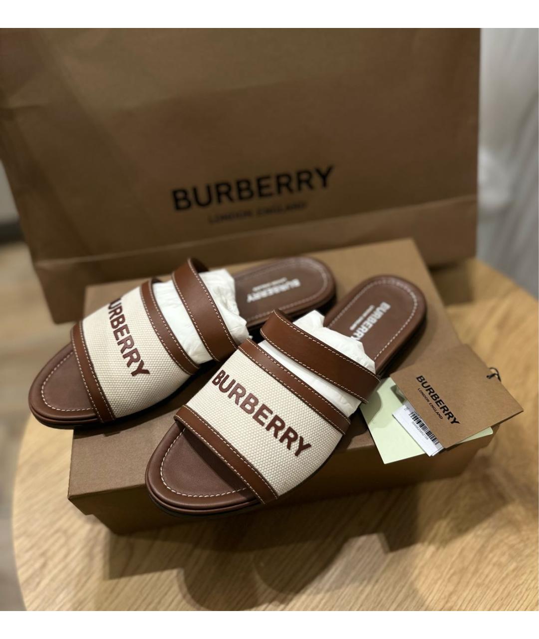 BURBERRY Кожаные шлепанцы, фото 4