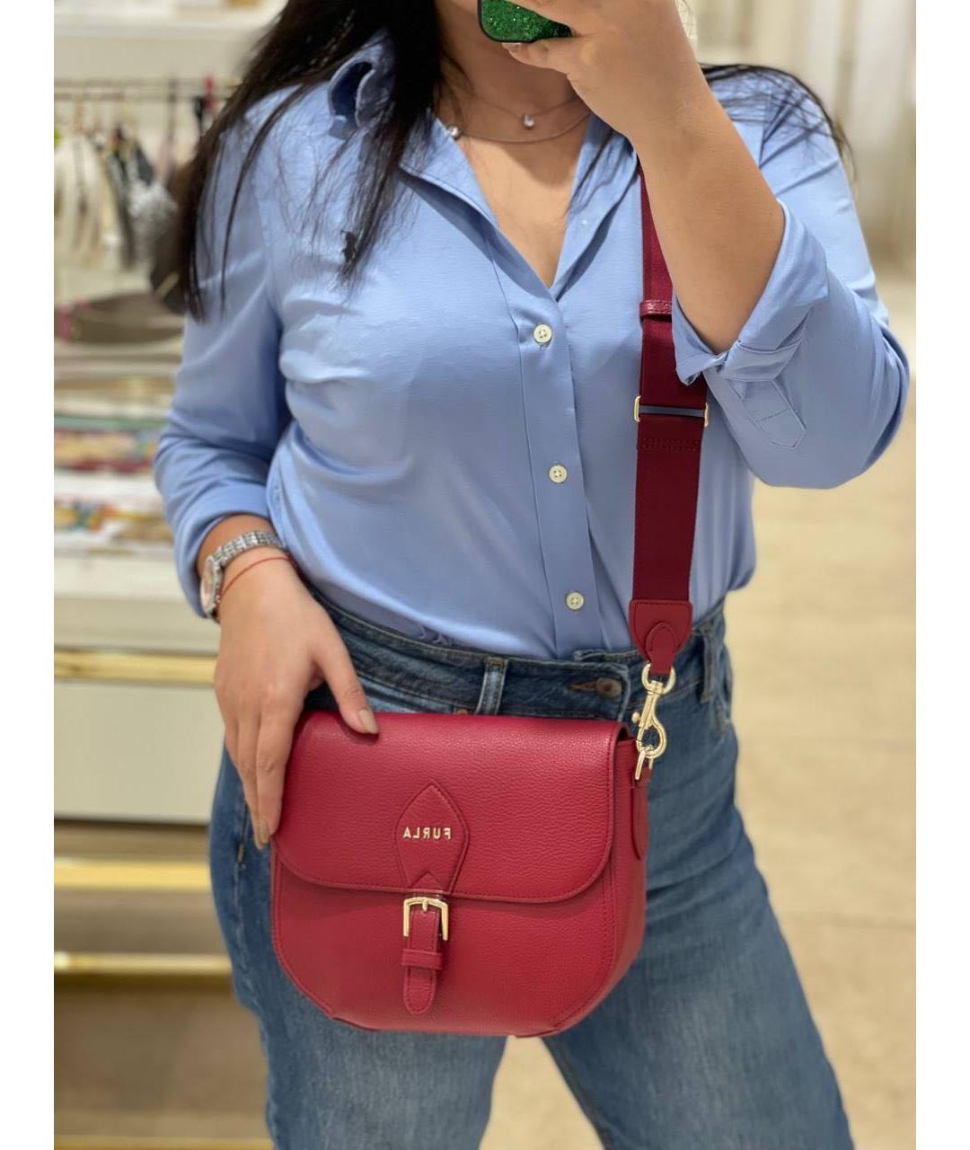 FURLA Бордовая кожаная сумка через плечо, фото 5