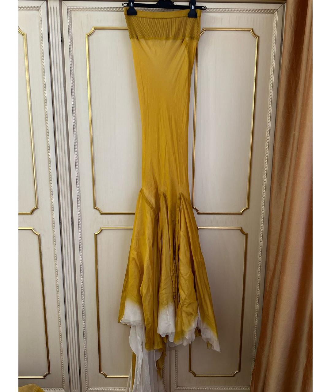 RICK OWENS Желтая шелковая юбка макси, фото 5