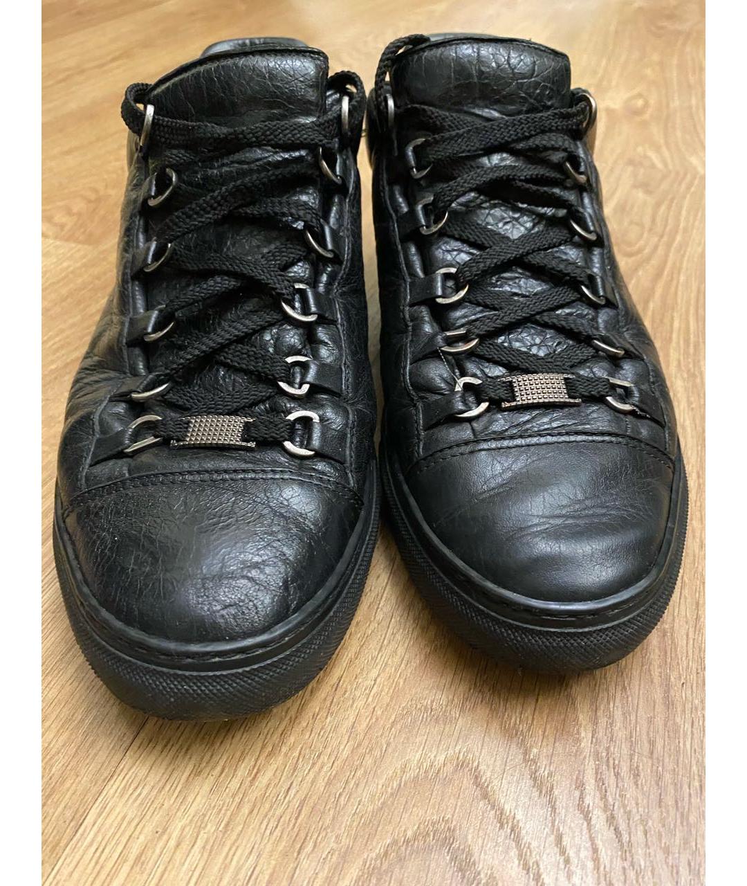 BALENCIAGA Черные кожаные низкие кроссовки / кеды, фото 2