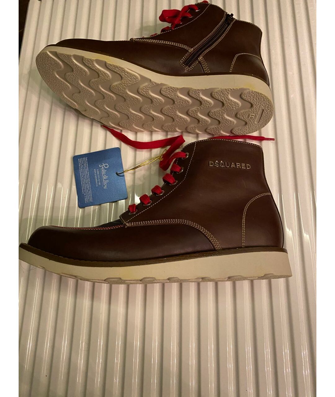 DSQUARED2 Коричневые кожаные высокие ботинки, фото 6