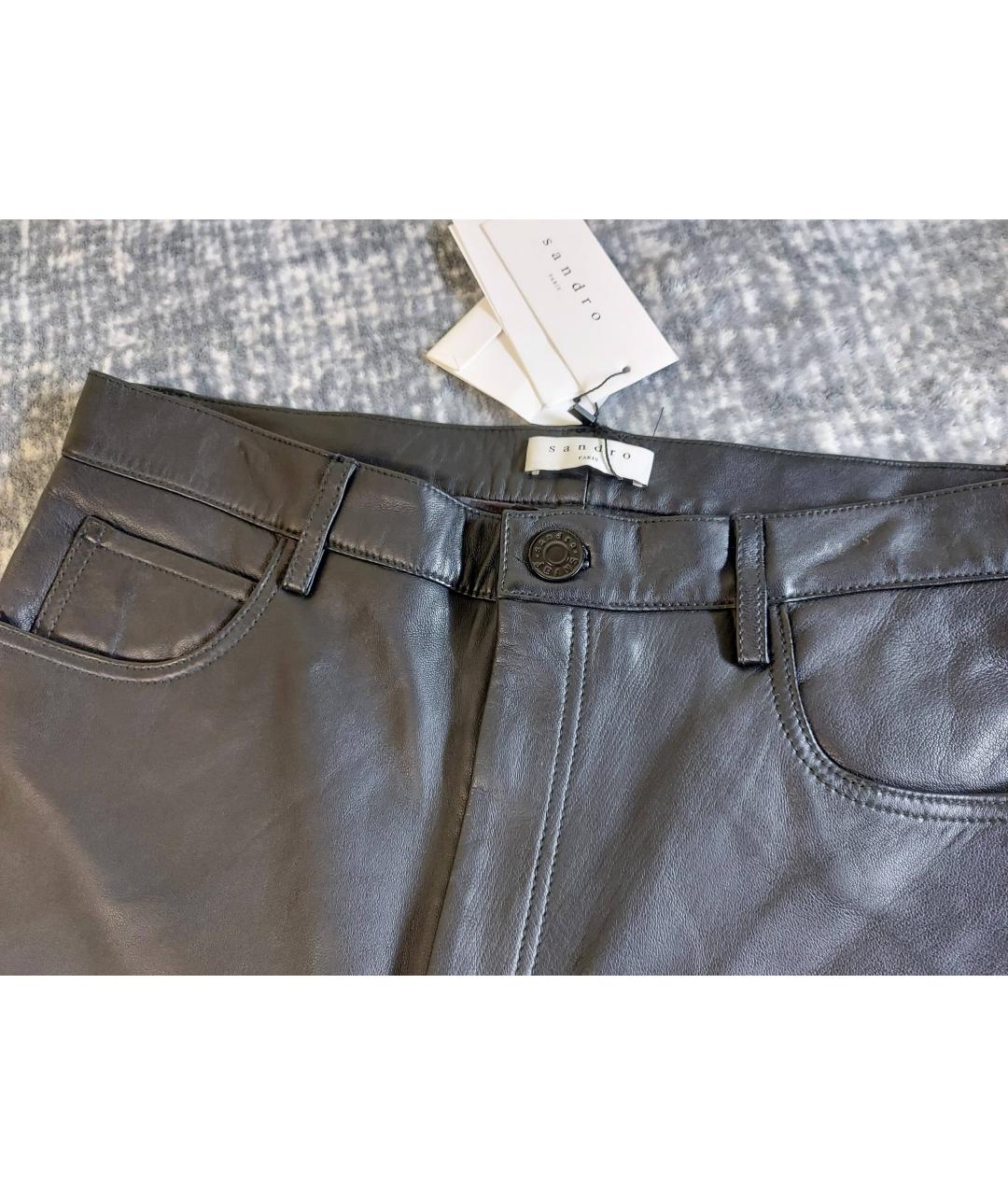 SANDRO Черные кожаные прямые брюки, фото 3