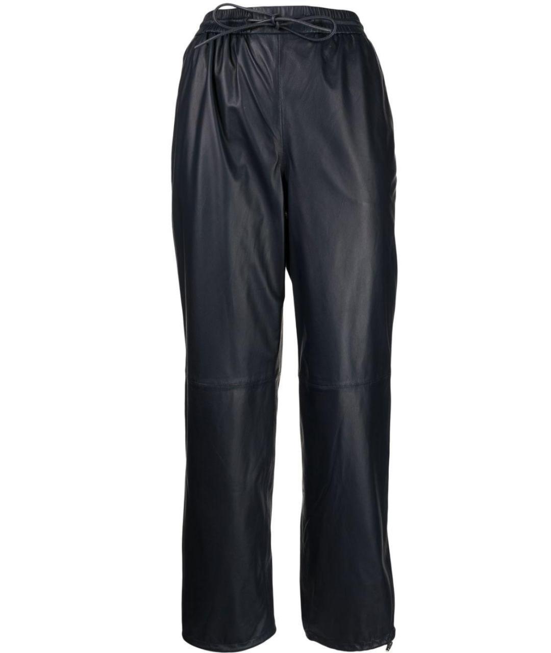 YVES SALOMON Черные кожаные прямые брюки, фото 1