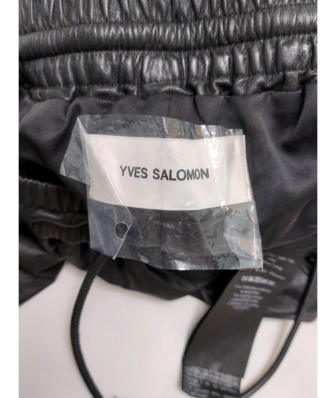 YVES SALOMON Черные кожаные прямые брюки, фото 3