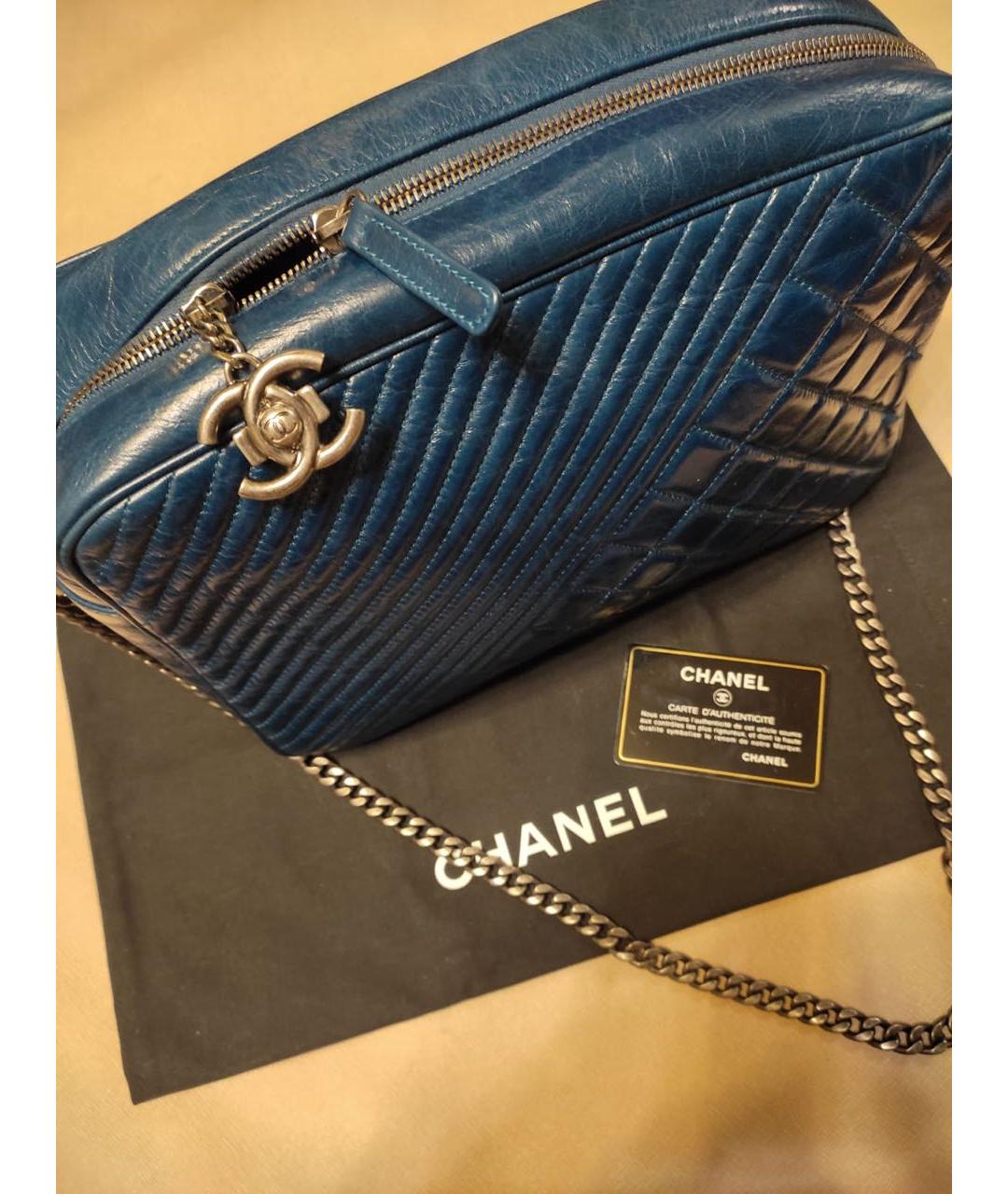 CHANEL PRE-OWNED Синяя кожаная сумка через плечо, фото 4