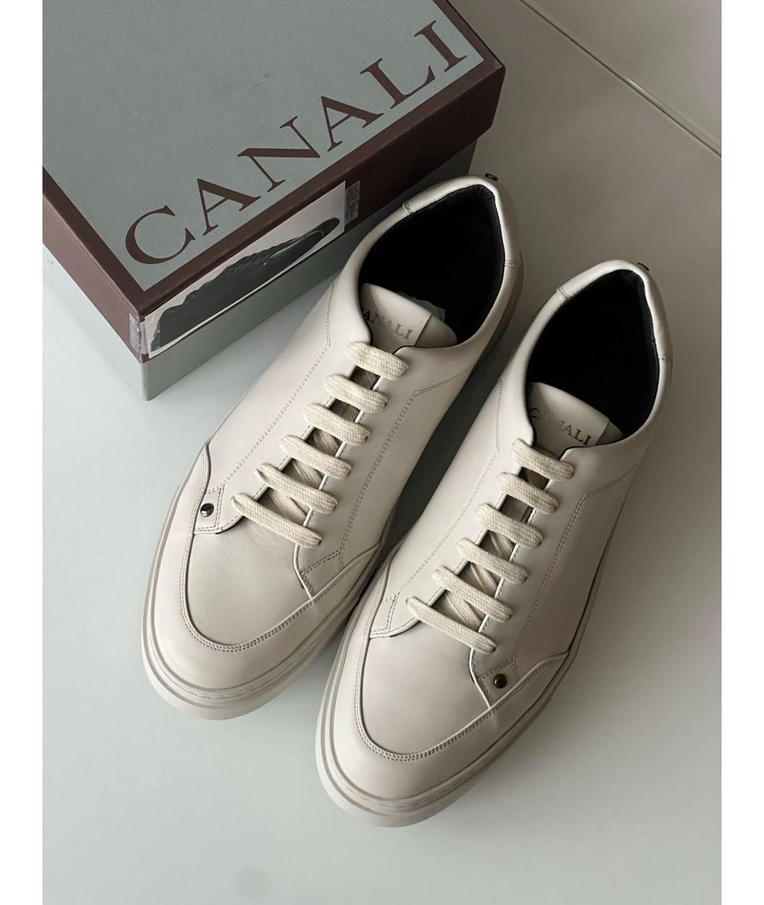 CANALI Белые кожаные низкие кроссовки / кеды, фото 3