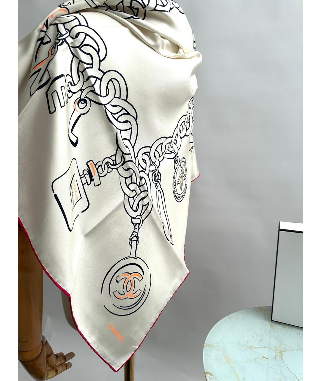 CHANEL PRE-OWNED Белый шелковый платок, фото 8
