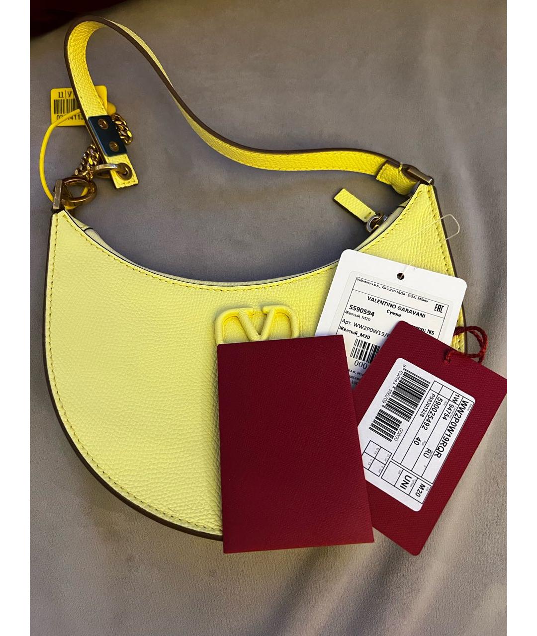 VALENTINO Желтая кожаная сумка с короткими ручками, фото 3