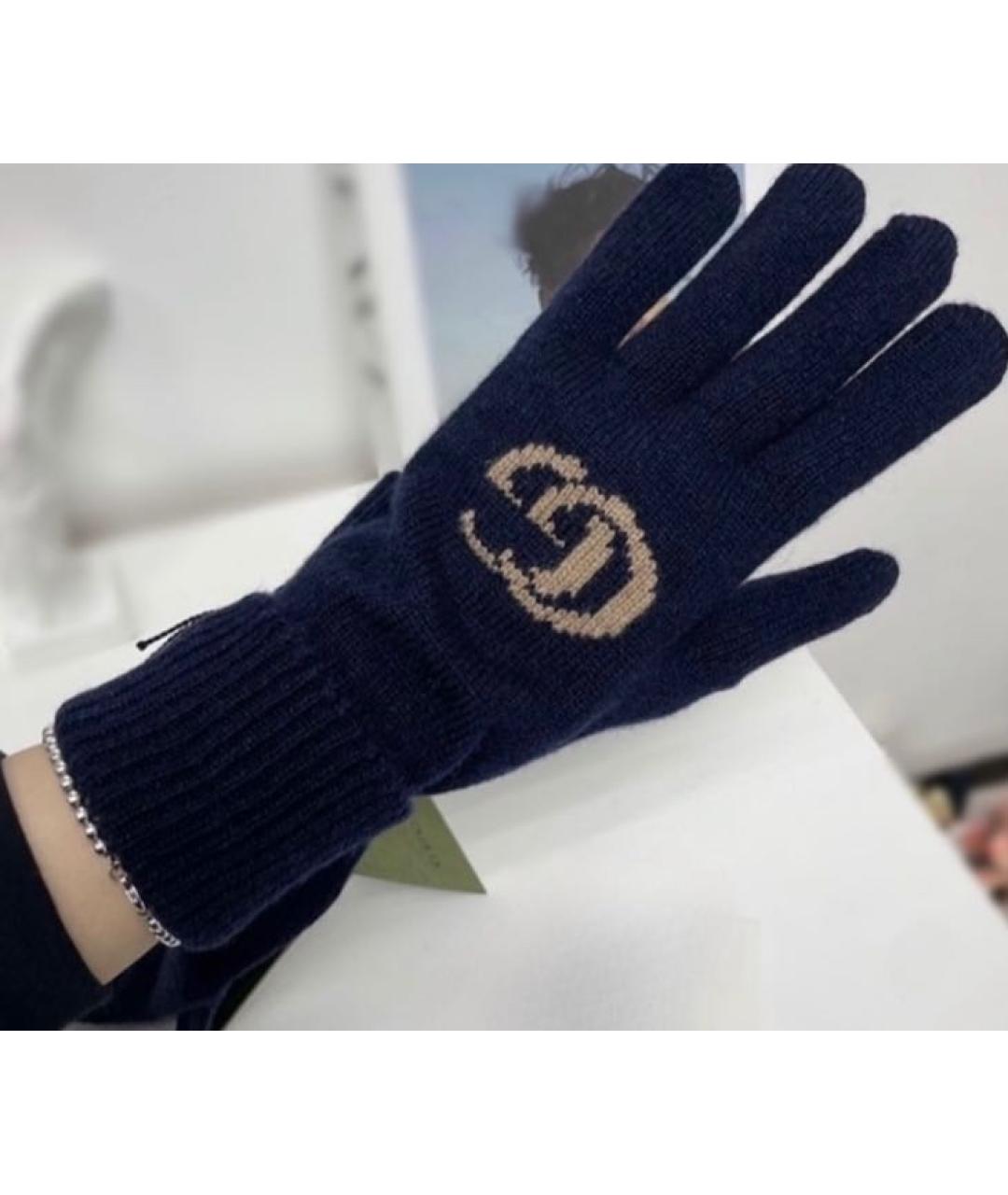 GUCCI Темно-синие кашемировые перчатки, фото 7