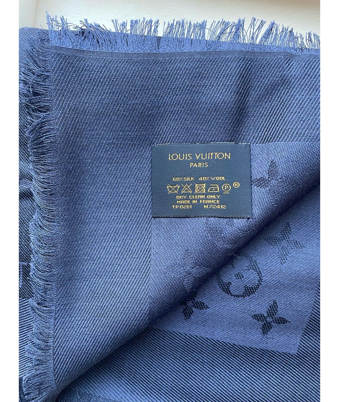 LOUIS VUITTON Темно-синий шерстяной платок, фото 2
