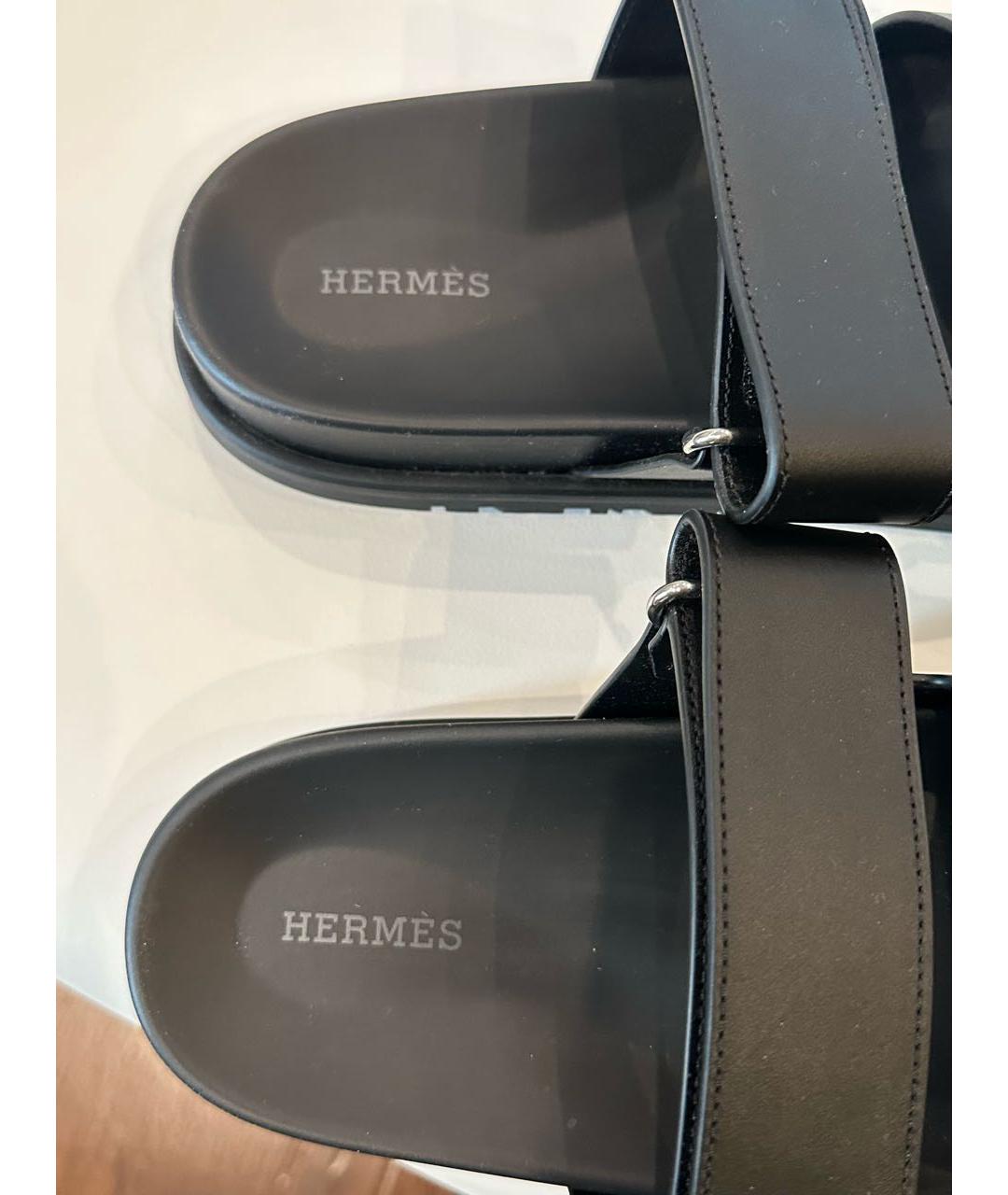 HERMES PRE-OWNED Черные кожаные шлепанцы, фото 5