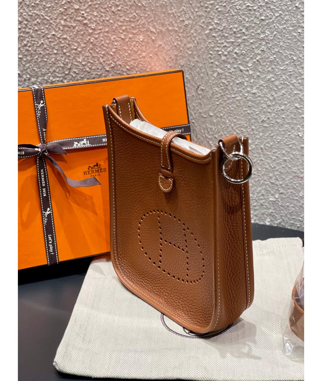 HERMES Оранжевая кожаная сумка через плечо, фото 4