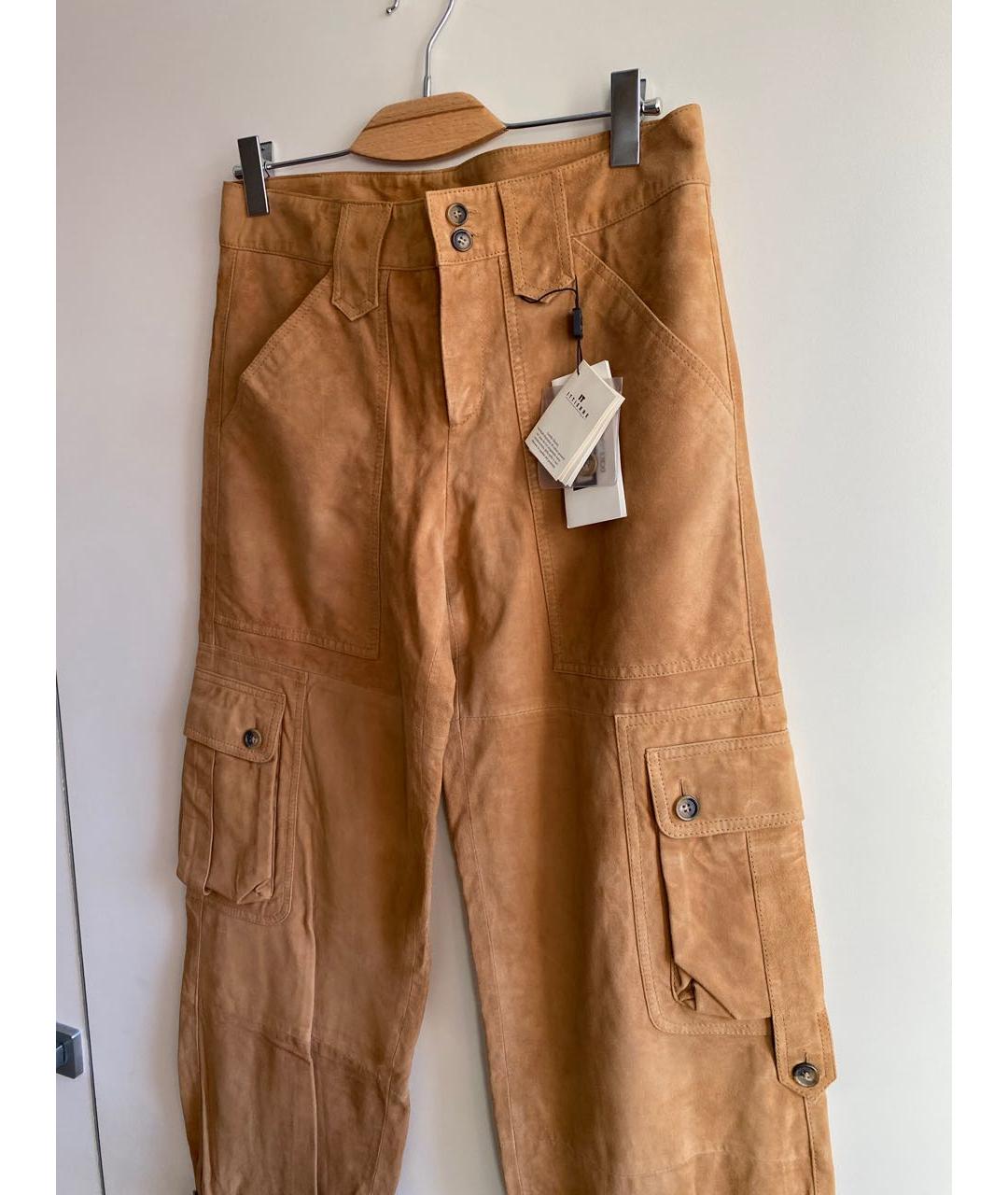 DOLCE&GABBANA Горчичные кожаные прямые брюки, фото 2