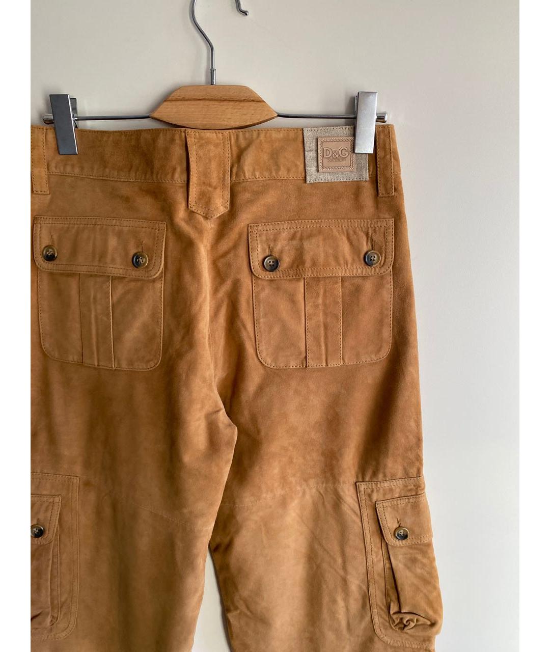 DOLCE&GABBANA Горчичные кожаные прямые брюки, фото 4