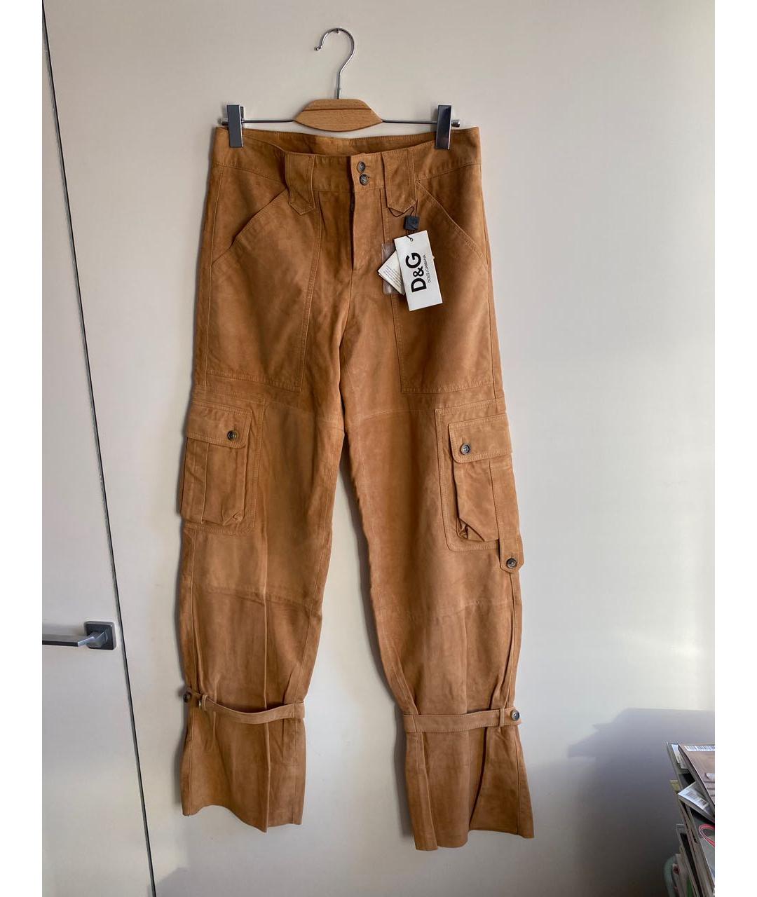 DOLCE&GABBANA Горчичные кожаные прямые брюки, фото 9