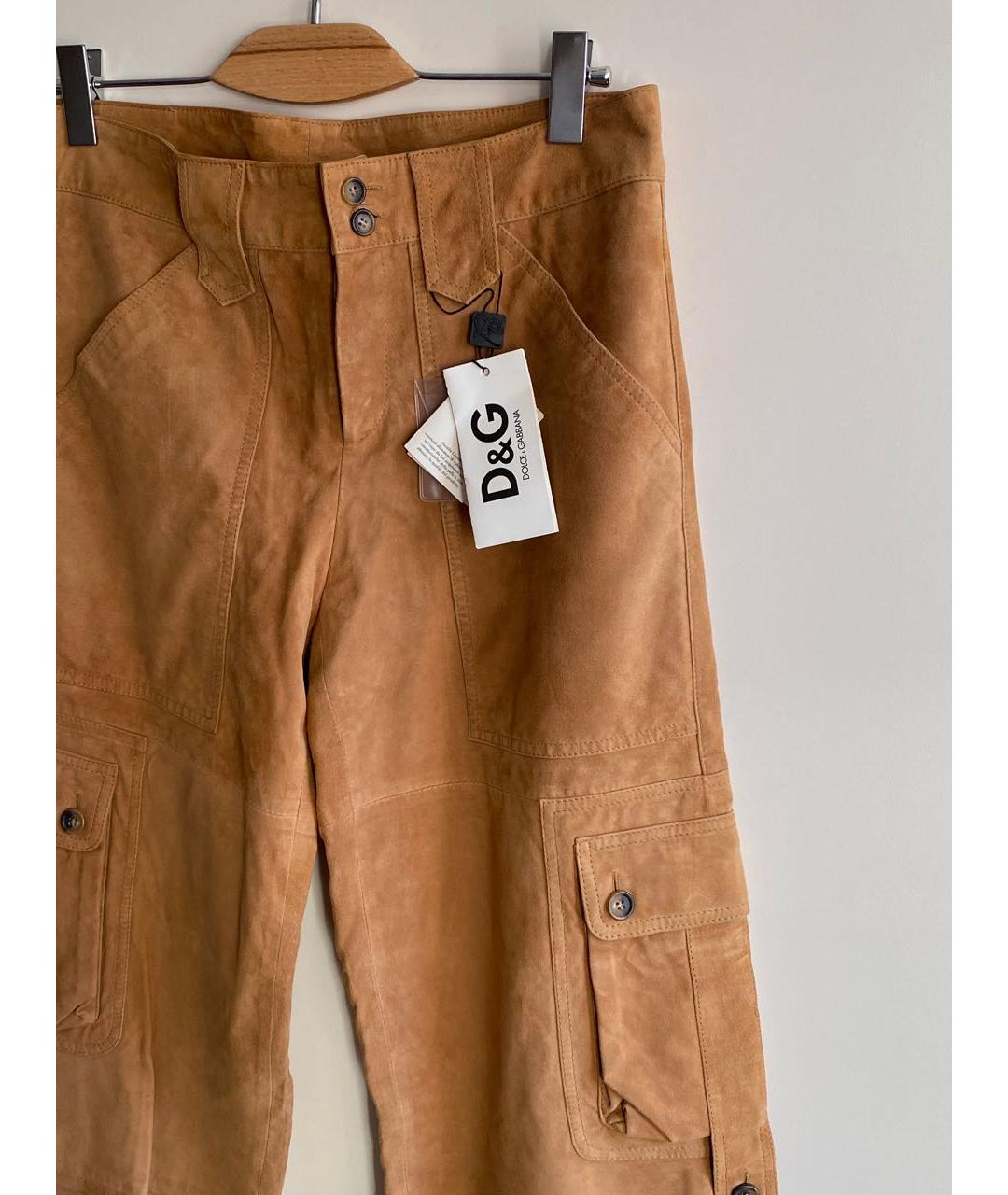 DOLCE&GABBANA Горчичные кожаные прямые брюки, фото 7