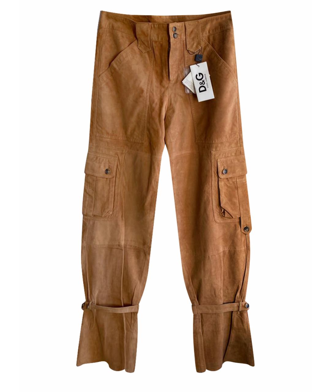 DOLCE&GABBANA Горчичные кожаные прямые брюки, фото 1