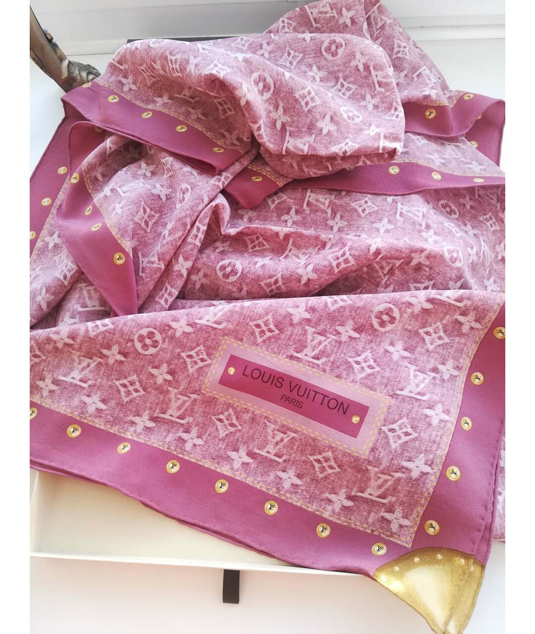 LOUIS VUITTON PRE-OWNED Розовый шелковый шарф, фото 9