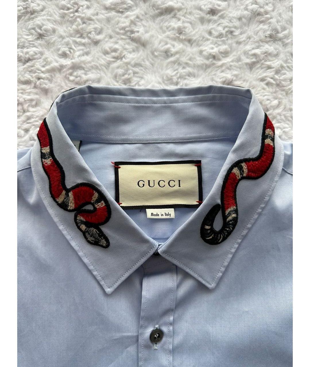 GUCCI Голубая хлопковая классическая рубашка, фото 3