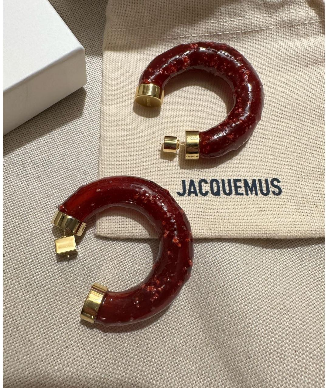 JACQUEMUS Бордовые латунные серьги, фото 2