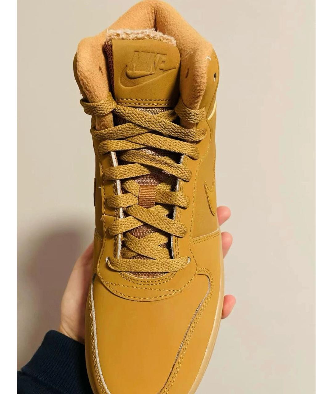 NIKE Бежевые кожаные высокие кроссовки / кеды, фото 6