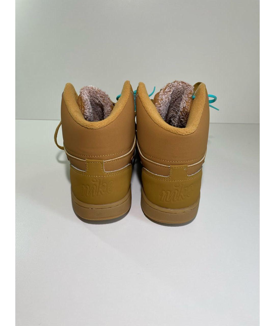 NIKE Бежевые кожаные высокие кроссовки / кеды, фото 5