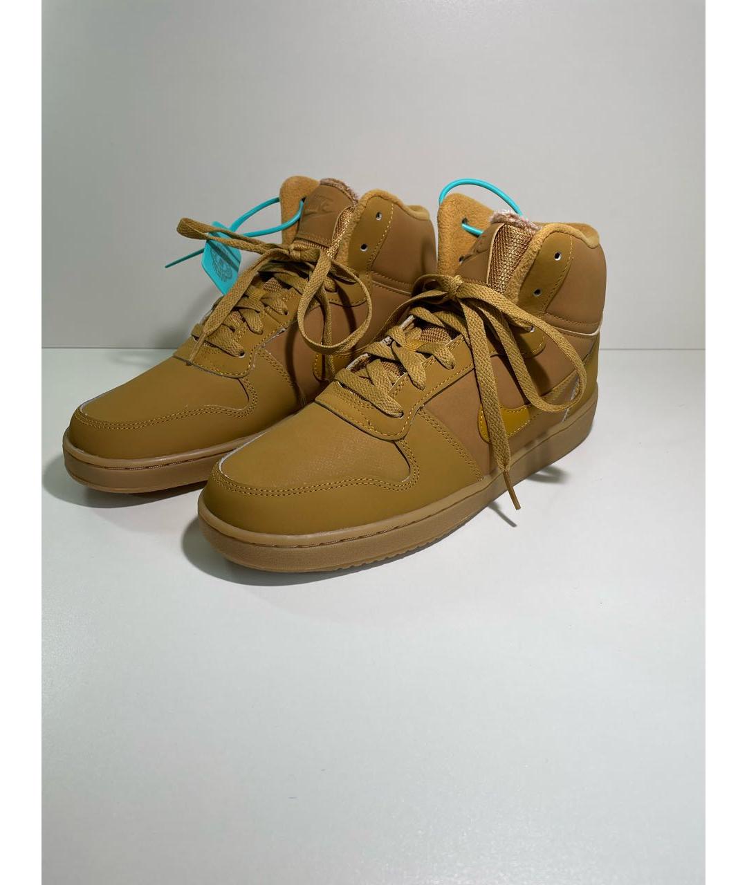 NIKE Бежевые кожаные высокие кроссовки / кеды, фото 3