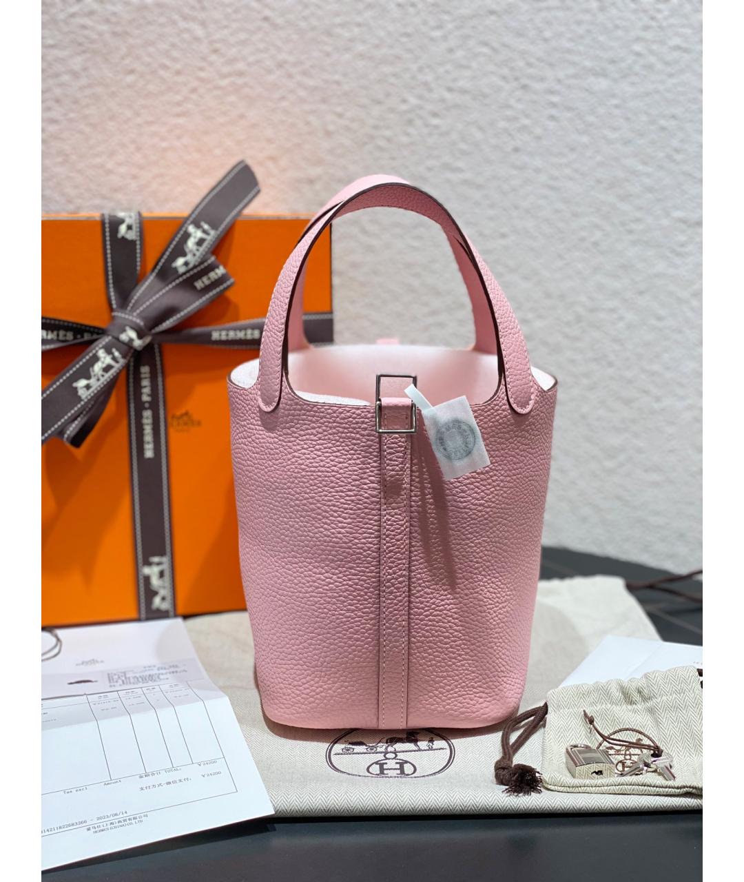 HERMES Розовая кожаная сумка с короткими ручками, фото 10