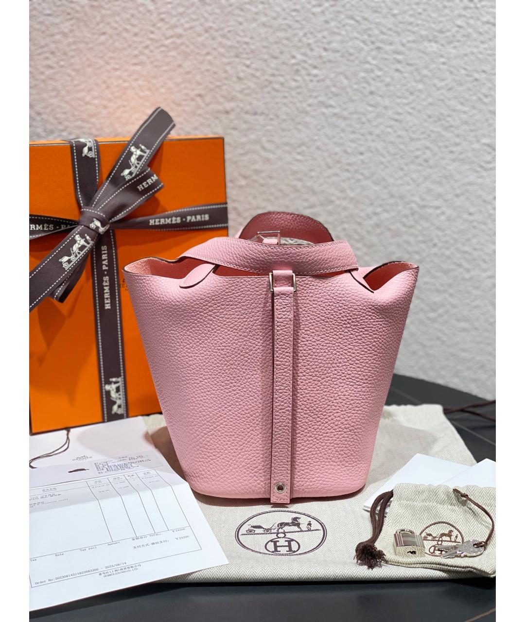 HERMES Розовая кожаная сумка с короткими ручками, фото 3
